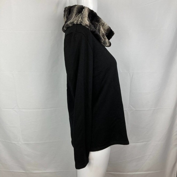 Saks Fifth Avenue Sweater‎ Womens Sz S Black Knit Gray Faux Fur Collar Pullover - Picture 3 of 8